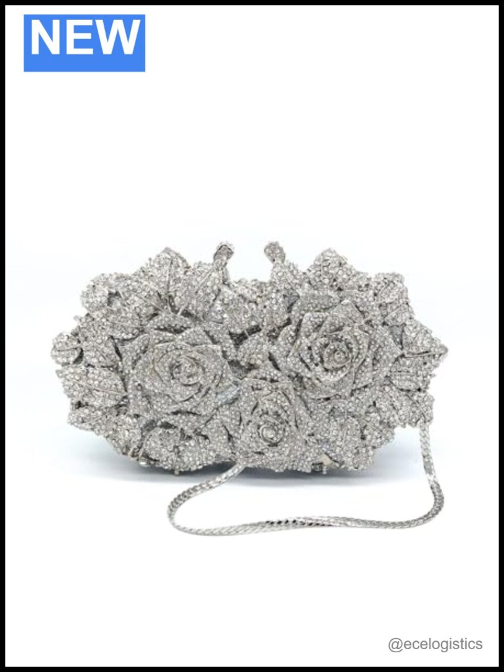 Crystal Rose Rhinestone Clutch Purse Floral Evening Bag